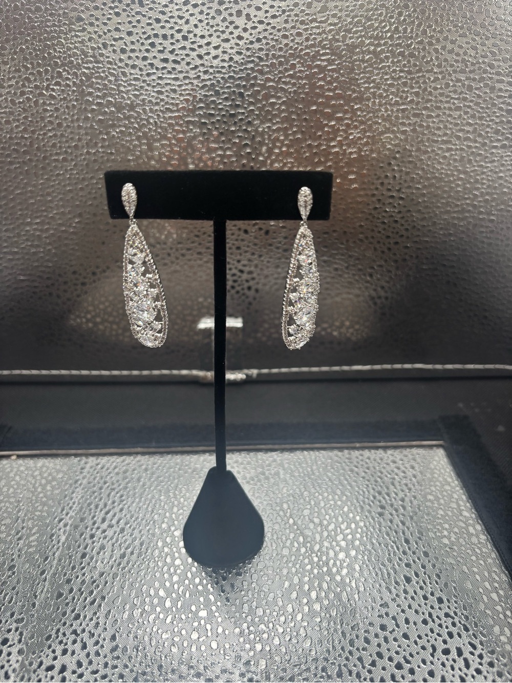 Sparkling Silver Teardrop Crystal Earrings - White